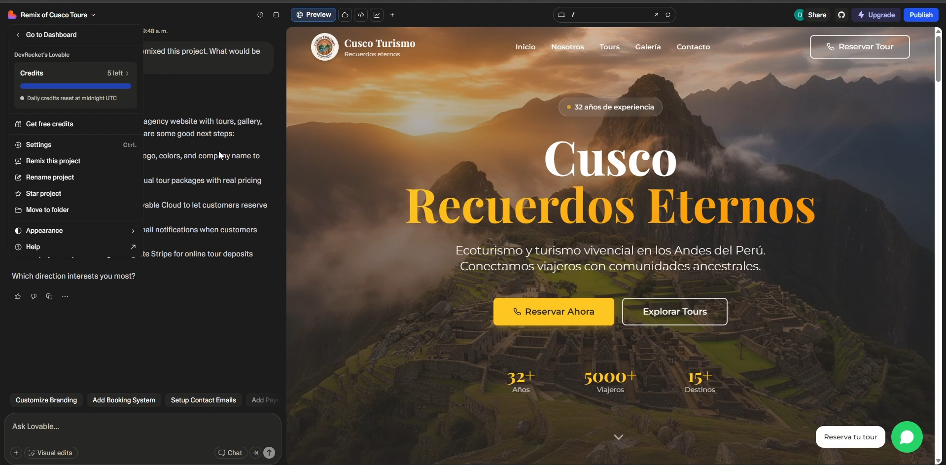 Prototipo de la página web de Cusco Turismo
